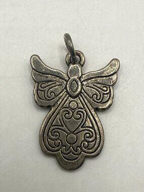 Vintage Antique Silver Guardian Angel Pendant Ornate Scrollwork Goth Aesthetic